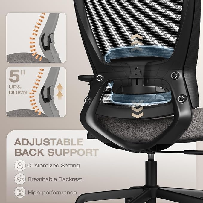 T96C Ergonomic Home Office Chair, Mesh Computer Desk Chair with 4D Armrests, Adjustable Lumbar Support,Tilt Function, Executive Rolling Swivel Task Chair for Long Hours (Stone)-DeskLoop Office