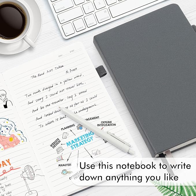 12 Pack Notebooks Journals Bulk with 12 Black Pens, Feela A5 Hardcover Notebook Classic Ruled Journal Set with Pen Holder for School Business Work Travel Writing, 120 GSM, 5.1”x8.3”, Gray