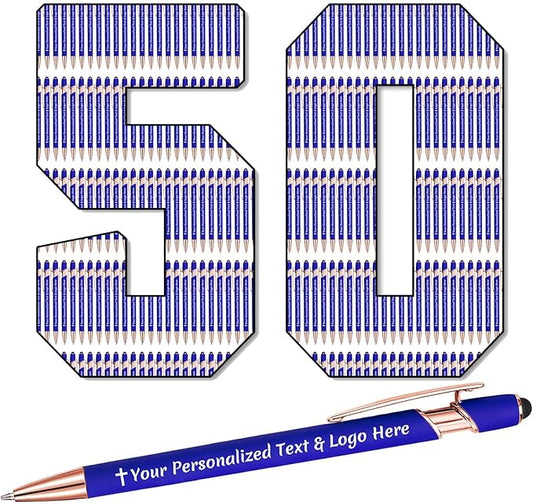 STREADVE 50 Personalized Custom Pens Engraved Writing Pen with Name Logo, Customized Promotional Items Stylus Pen Gifts for Men Women Realtor Nurse Wedding Business, Blue-DeskLoop Office