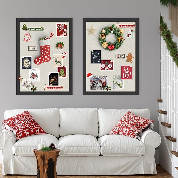 Cork Board Bulletin Board 18" x 24", 2-Pack Large Linen Corkboards with Frame for Walls, Cute Picture Display Pin Board Vision Board for Room School Office Bedroom 40 Pushpins Vintage Black-DeskLoop Office