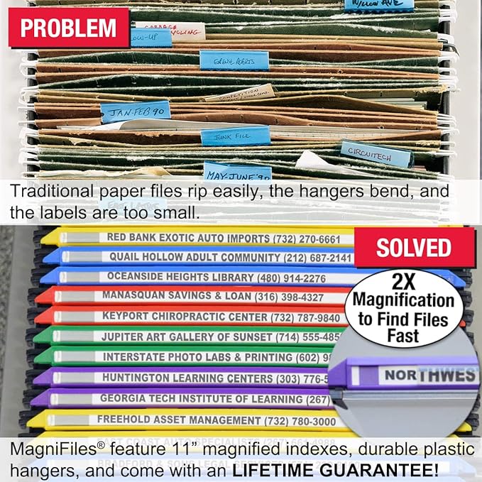 Ultimate Office MagniFile Hanging File Folders V- Bottom Letter Size with 11 inch Magnified Indexes That Double The Size of Your File Titles to Find Files Fast. (Set of 10 Frost)-DeskLoop Office