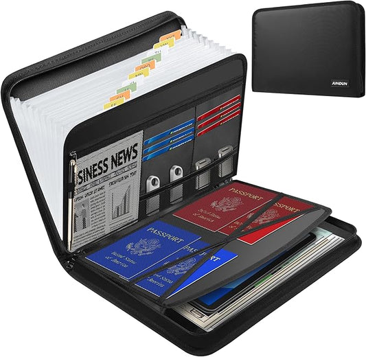 JUNDUN Accordion File Organizer - Fireproof Accordion Folder with Zipper & Labels - 13 Pocket Expanding File Folder with Multi-Pockets Document Organizer Folder for Letter A4 Files | Receipt and More-DeskLoop Office