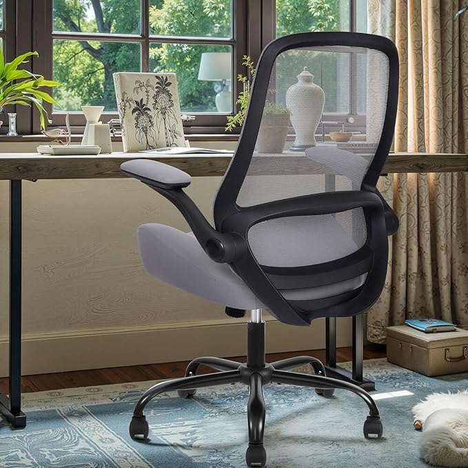HYLONE Heavy Duty Office Chair, 5" Thickened Seat Ergonomic Desk Chair with Adjustable Armrests, Home Office Computer Chairs for Long Hours Mesh Executive Chair(Dark Grey)-DeskLoop Office