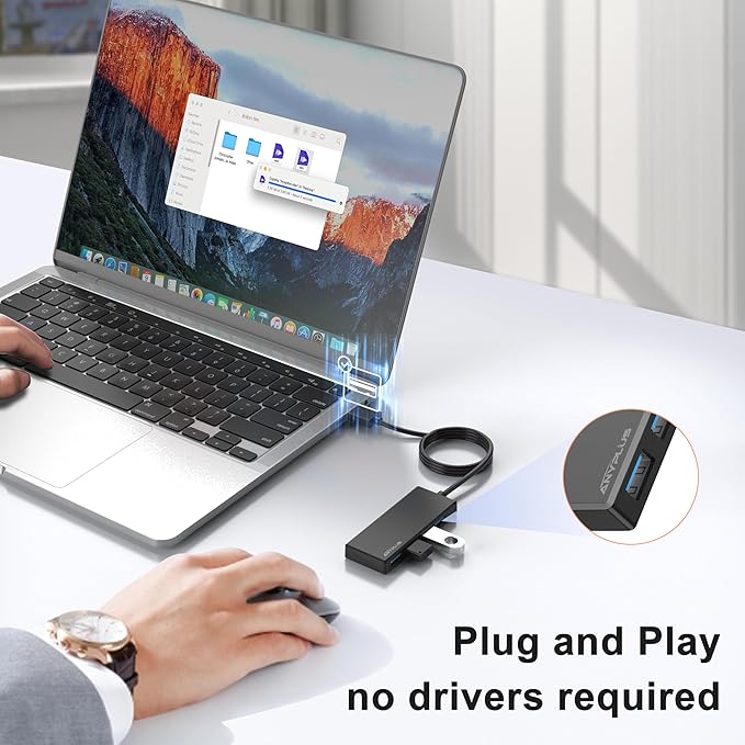 USB Hub, Multiport USB Splitter Adapter, 2 ft Long Cable USB 3.0 Hub, USB Extender for Laptop, PC, iMac, Surface Pro, MacBook, Mac Pro, Flash Drive, XPS, Mouse, HDD-DeskLoop Office