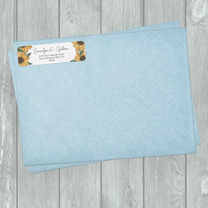 Illustrated Sunflower Rolled Address Labels/Roll of 250 Floral Garden Personalized Address Labels/Designer Return Address Stickers in Elegant Plastic Dispenser-DeskLoop Office