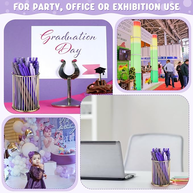 100 Pcs Ballpoint Pens Bulk Retractable Writing 1. 0 mm Black Ink Cute Pens Smooth Writing Color Fancy Gift for Teacher Student Employee Office School Home Baby Shower Supplies (Purple Series)-DeskLoop Office