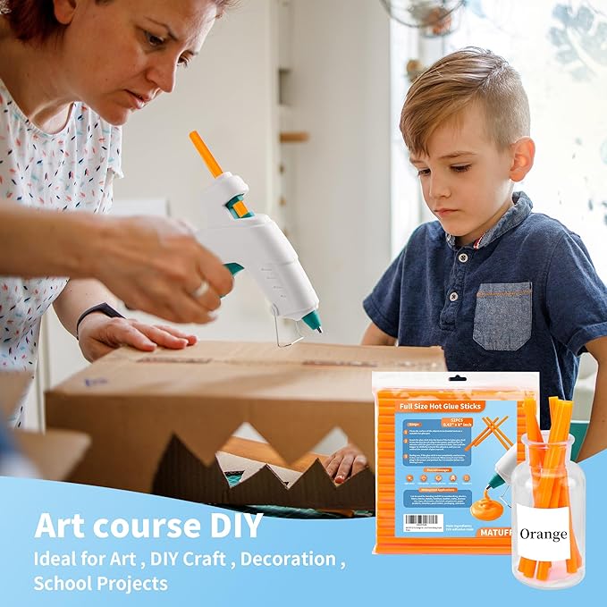 MATUFF 52 Pcs Orange hot Glue Sticks Full Size 0.43” Dia x 8” Long, Colored Hot melt Glue Sticks, All-Purpose Glue Sticks for Halloween Pumpkins Crafts Make, DIY Art Craft Repair Bonding-DeskLoop Office