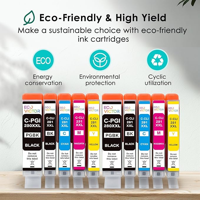 10 Pack 280 281 XXL Ink Cartridges Replacement for Canon 280XL 281XL Ink Cartridges PGI-280XXL CLI-281XXL for TR8620a TR8520 TR8620 TR8600 TR7520 TS6120 TS6220 TS9120 TS6320 TS8220 Printers-DeskLoop Office