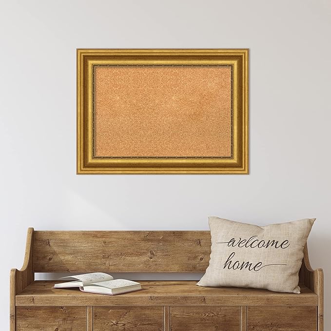Amanti Art Natural Cork Board for Wall, 22x30 Vision Board with Gold Frame, Medium Corkboard Office Decor for Home Organization, Traditional Corkboard Pinboard to display items for home organization-DeskLoop Office