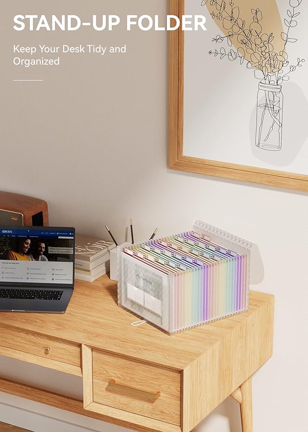 ABC life 26 Pockets Accordian File Folder Organizer Letter Size Expanding File Folder, A4 Portable Document Paper School Organizer, Expandable Multicolor Accordion Filing Folders with Labels(Pink)-DeskLoop Office