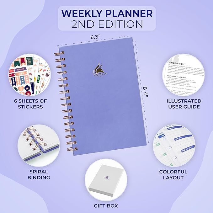 Clever Fox Planner 2nd Edition Spiral – Colorful Weekly & Monthly Goal Planner, Time Management & Productivity Organizer, Undated (Lavender)-DeskLoop Office