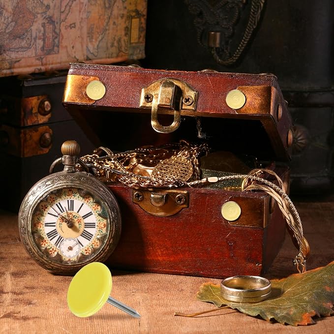 uxcell 100Pcs Upholstery Tacks, 11mmx15mm Flat Head Thumb Tack Decorative Furniture Nails Push Pins for Furniture Sofa Headboards, Light Yellow-DeskLoop Office