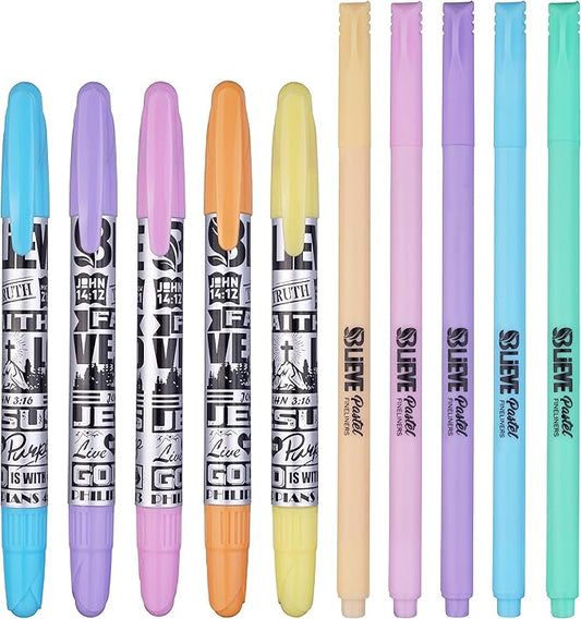 BLIEVE Aesthetic Highlighters and Gel Pens And Soft Tip, No Bleed Dry Fast Easy to Hold, for Bible Journaling Planner Notes School Office Supplies (Pastel, 10 Pack)-DeskLoop Office