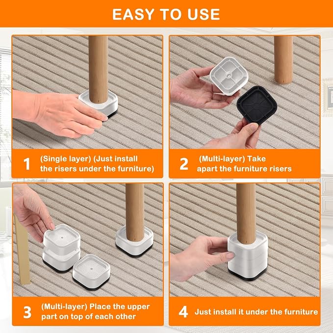 shouwuhho 32 Pack Furniture Risers Adjustable Bed Risers Heavy Duty Lifts - Image 6