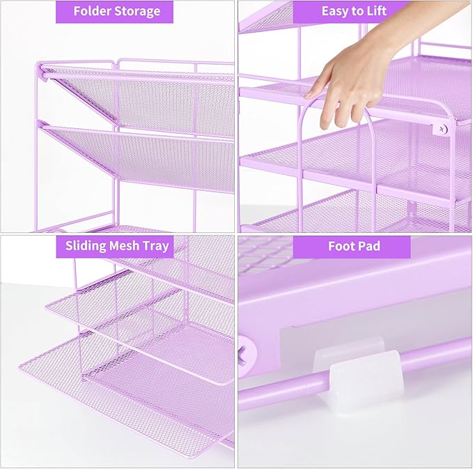 6-Tier Letter Tray Paper Organizer, Desk Organizers and Accessories, Desktop File Organizer, Office Desk Accessories for Office Supplies(Purple)-DeskLoop Office