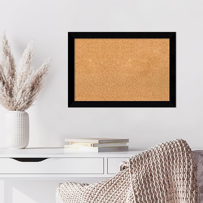 Amanti Art Natural Cork Board for Wall, 19x27 Vision Board with Black Wood Frame, Medium Corkboard Office Decor for Home Organization, Modern Contemporary Corkboard Pinboard to display items for home-DeskLoop Office