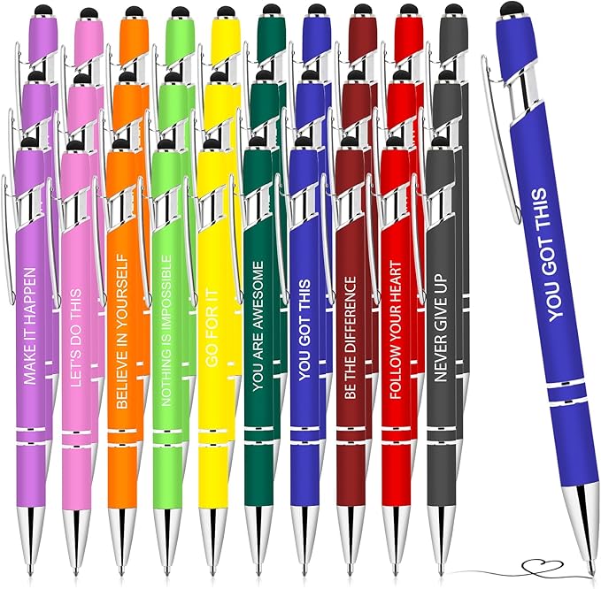 30 Pieces Inspirational Pens, Motivational Ballpoint Pen with Stylus Tip Funny Ink Pens Bulk Inspirational Gifts for Women Coworkers Office Supplies Black Ink-DeskLoop Office