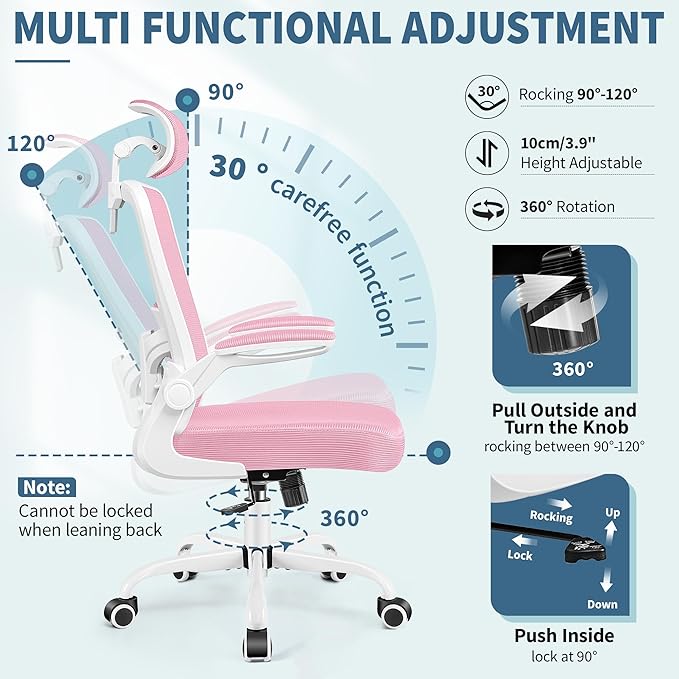 FelixKing Ergonomic Office Chair, Headrest Desk Chair Office Chair with Adjustable Lumbar Support, Home Office Swivel Task Chair with High Back and Armrest, Adjustable Height Gaming Chair(Pink)-DeskLoop Office