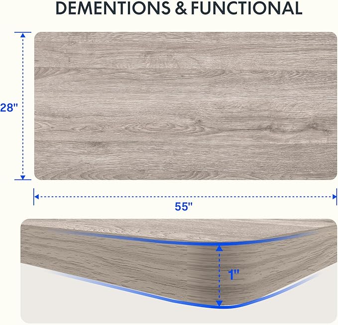 FLEXISPOT EN2 Whole-Piece Standing Desk with Clamp Power Strip, 55 x 28 Electric Stand Up Height Adjustable Desk with Cable Management (White Frame + 55" Gray Wood Grain Top,2 Packages)-DeskLoop Office
