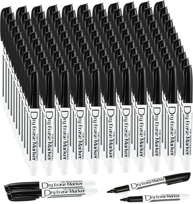 Volcanics Black Dry Erase Markers Low Odor Fine Whiteboard Markers Thin Box of 125-DeskLoop Office