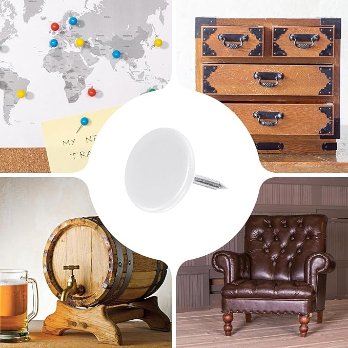 uxcell 150Pcs Upholstery Tacks, 11mmx13mm Flat Head Thumb Tack Decorative Furniture Nails Push Pins for Furniture Sofa Headboards, White-DeskLoop Office