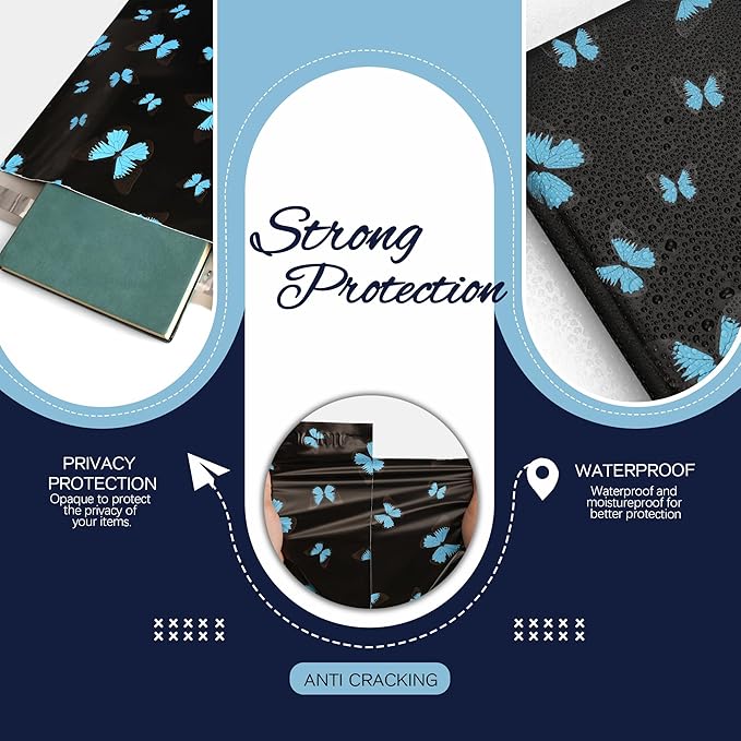 butterfly Poly Mailer 12x15.5 Inch 50 Pcs, Waterproof Shipping Bags for Clothing, Tear-Resistant Mailier Bags, Strong Mailing Bags with Self-Seal-DeskLoop Office