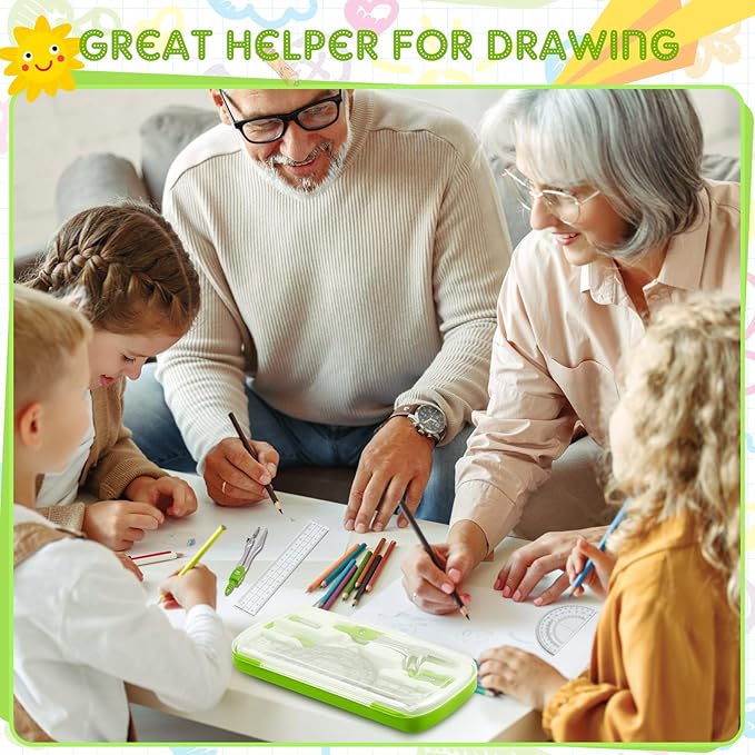Teling 12 Sets Math Geometry Kit for Students 10 Pcs Compass Geometry Tools Set Includes Rulers Protractor Compass Eraser Pencil Sharpener Lead Refills Pencil (Green)-DeskLoop Office