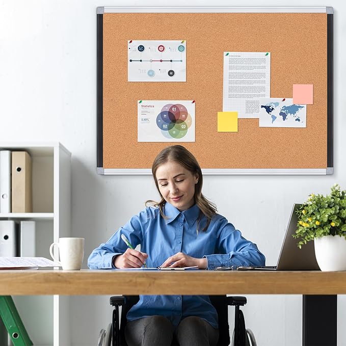 Board2by Large Cork Bulletin Board 36" x 48", Black/Sliver Aluminium Framed Corkboard, 4 x 3 Office Board for Wall Decor, Wall Mounted Notice Pin Board with 18 Push Pins for School, Home & Office-DeskLoop Office