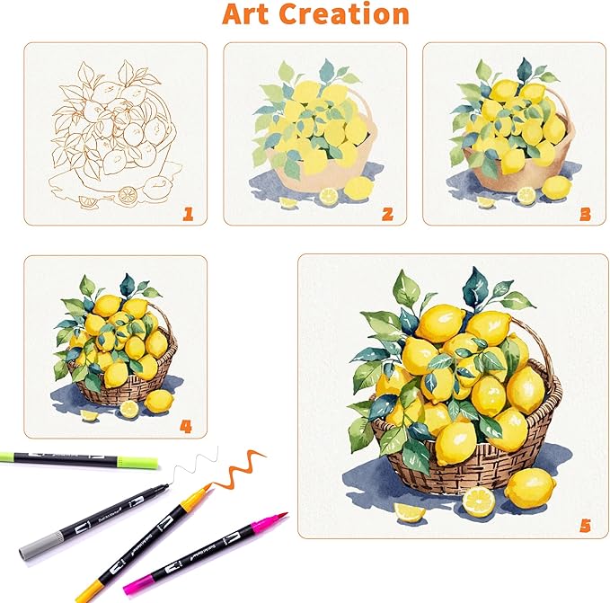 Dual Markers Brush Pens, 120 Coloring Pens for Adults – Premium Art Supplies for Kids & Adults, Perfect for Coloring Books, Hand Lettering, Calligraphy, and Drawing-DeskLoop Office