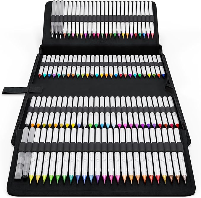 CHROMATEK 108 Watercolor Pens Set | Including 15 Page Pad & Online Video Tutorial Series | 5 Aquapens & 100 Unique Colors | Real Brush Pens | Easily Blendable, Vivid and Smooth-DeskLoop Office