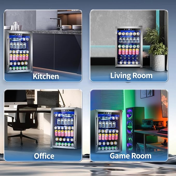 Antarctic Star Beverage Refrigerator,145 Can Mini Fridge,Freestanding wine cooler for Soda Beer or Wine,Glass Door, Small Drink Dispenser Machine, Touch Screen for Home Office or Bar, 4.5 cu.ft-DeskLoop Office