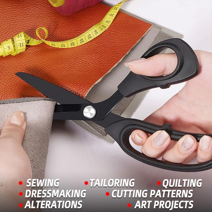 Jasni Scissors Set of 3 black titanium non stick blade anti rust Ergonomic Lightweight Soft Rubber Grip tailor scissors office student scissors for School, Office and Family Daily Use 10''/9''/6.5"-DeskLoop Office