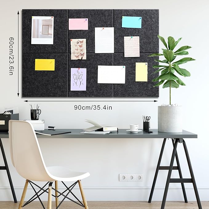 Large Cork Board 36" x 24", 6 Pack Felt Wall Tiles with 30 Pcs Pushpins, Bulletin Board with Removable Self-Adhesive Strips, Pin Boards Cork Boards for Walls Office Home Classroom Decor-Dark Gray-DeskLoop Office
