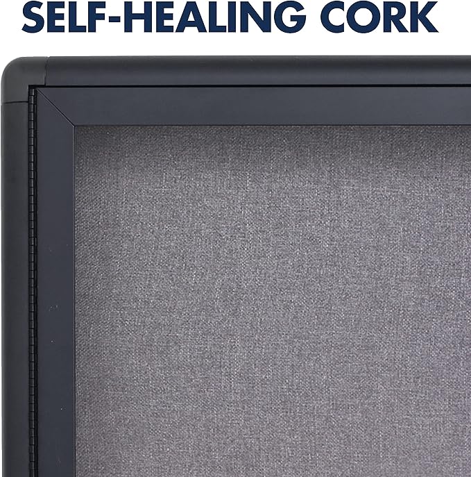 Quartet Enclosed Fabric Bulletin Board, 4 x 3 Feet, 2 Doors, Black Frame with Gray Fabric (2364L)-DeskLoop Office