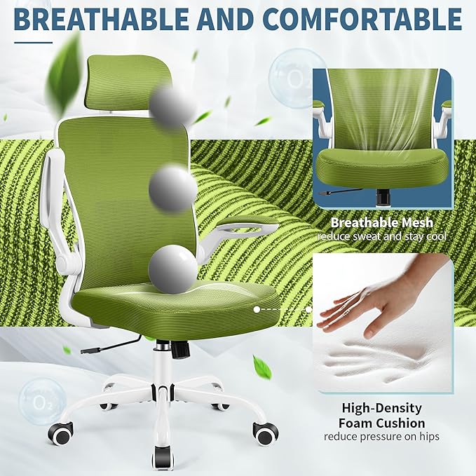 FelixKing Ergonomic Office Chair, Adjustable Lumbar Support, Swivel Chair with HighBack and Armrest, Adjustable Height Gaming Chair, Avocado Green-DeskLoop Office