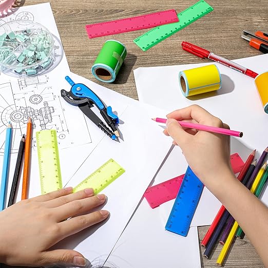 Zonon 200 Pcs Rulers Bulk Plastic Flexible Straight Rulers with Inches and Centimeters for First Day of School Gift for Students Back to School Office Supplies(Opaque Bright Color,6 Inch)-DeskLoop Office