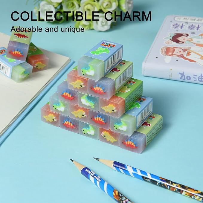 18Pcs Cute Dinosaur Erasers for Kids Bulk, Kawaii Fun Pencil Jelly Erasers for School Classroom Supplies Prize Gifts Party Favors-DeskLoop Office