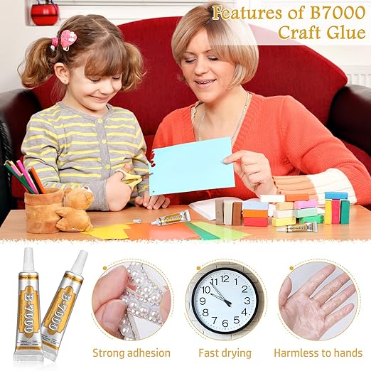 B7000 Clear Glue for Jewelry Making, Upgrade B-7000 Adhesive Crafts Glue Multipurpose Super Glue for Scrapbooking Supplies, School DIY Craft Glass, Fabric, Wood, Rhinestones Gems Clothes (2X 15ML)-DeskLoop Office