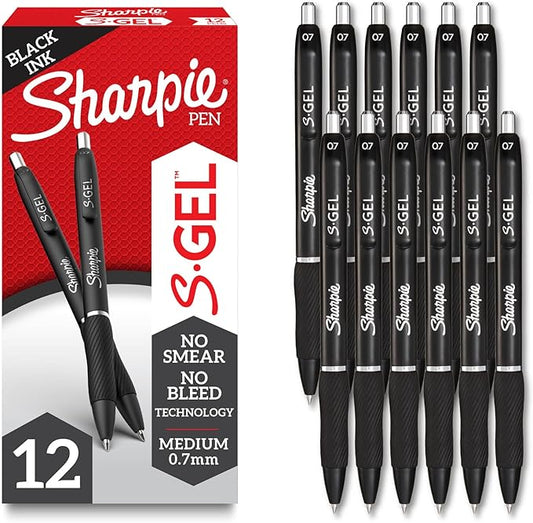 Sharpie S-Gel Gel Pens, Black Barrel, Medium Point (0.7mm), Black Gel Ink Pens, 12 Count - Home, Office, School, Journaling, Writing, Note-Taking, Teacher Supplies-DeskLoop Office