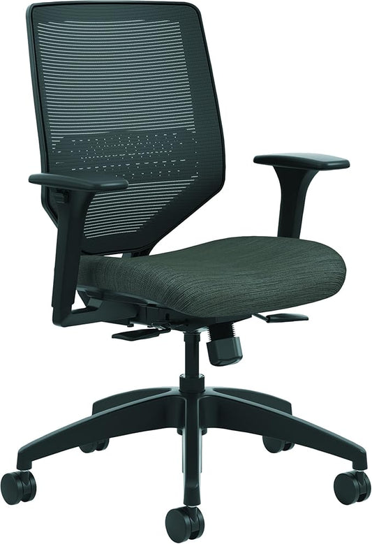 HON Solve Mesh Back Office Chair with Adjustable Arms, Adjustable Height, Tilt Tension, Lumbar Support, Swivels, on Rolling Wheels, Ink-DeskLoop Office
