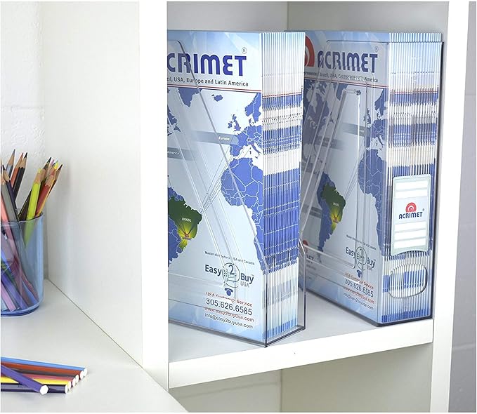 Acrimet Magazine File Holder, Durable Rack, Space-Saving Organizer (Plastic) (Clear Crystal Color) (2 pack)-DeskLoop Office