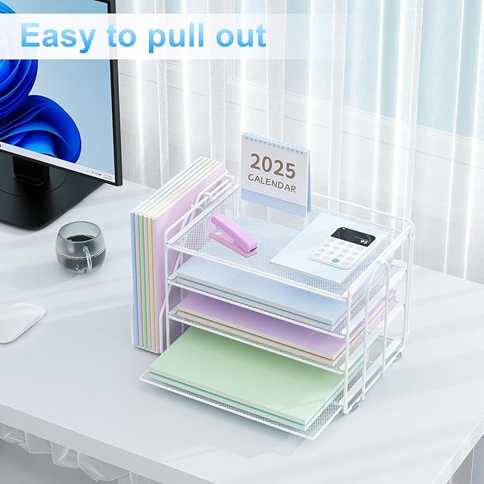 Spacrea Desk Organizers and Accessories, Paper Organizer for Desk with File organizer, Desk Accessories & Workspace Organizers for Office Supplies (White)-DeskLoop Office