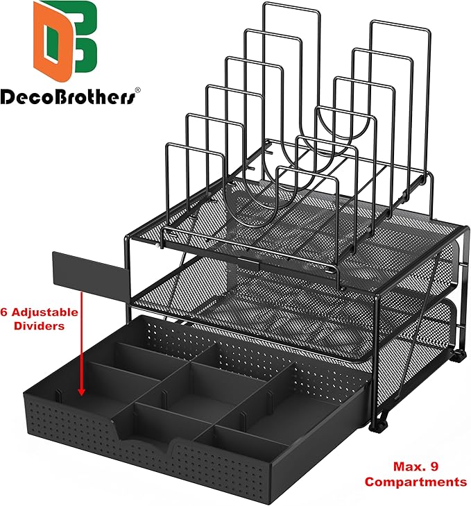 Deco Brothers Desktop File Organizer with Double Tray and 5 Folder Stand, Black-DeskLoop Office