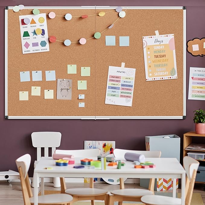Board2by Extra Large Cork Bulletin Board 72" X 48", Foldable Notice Pin Board for Wall, Silver Aluminum Framed 6'x4' Corkboard, Wall Mounted Noticeboard with 36 Push Pins for School, Home & Office-DeskLoop Office