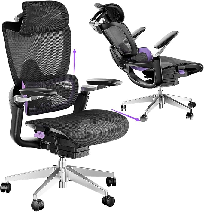 Ergonomic Office Chair, Mesh Home Office Desk Chair with Adjustable Lumbar Support, Big and Tall Gaming Chair with 4D Headrest, 5D Armrest,90-130°Tilt, BIFMA Certified, Model Zen (Purple)-DeskLoop Office