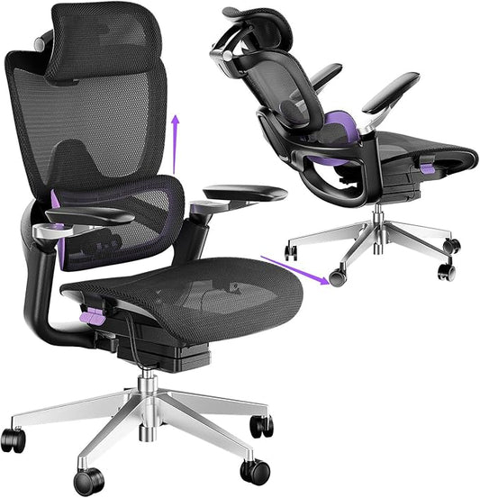 Ergonomic Office Chair, Mesh Home Office Desk Chair with Adjustable Lumbar Support, Big and Tall Gaming Chair with 4D Headrest, 5D Armrest,90-130°Tilt, BIFMA Certified, Model Zen (Purple)-DeskLoop Office