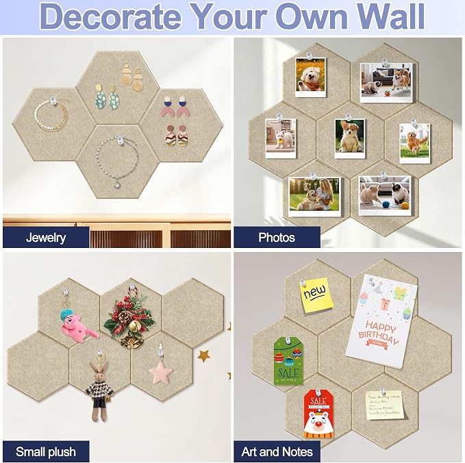 8PCS Hexagon Cork Board Tiles, Self-Adhesive Felt Bulletin - Image 7