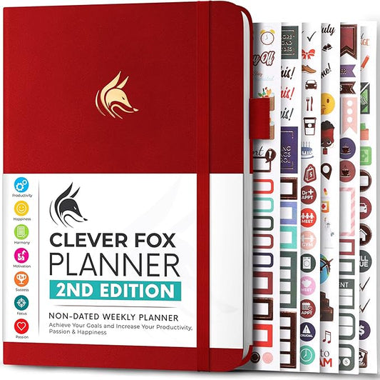 Clever Fox Planner 2nd Edition – Colorful Weekly & Monthly Goal Planner, Time Management & Productivity Organizer, Undated, A5 (Red)-DeskLoop Office