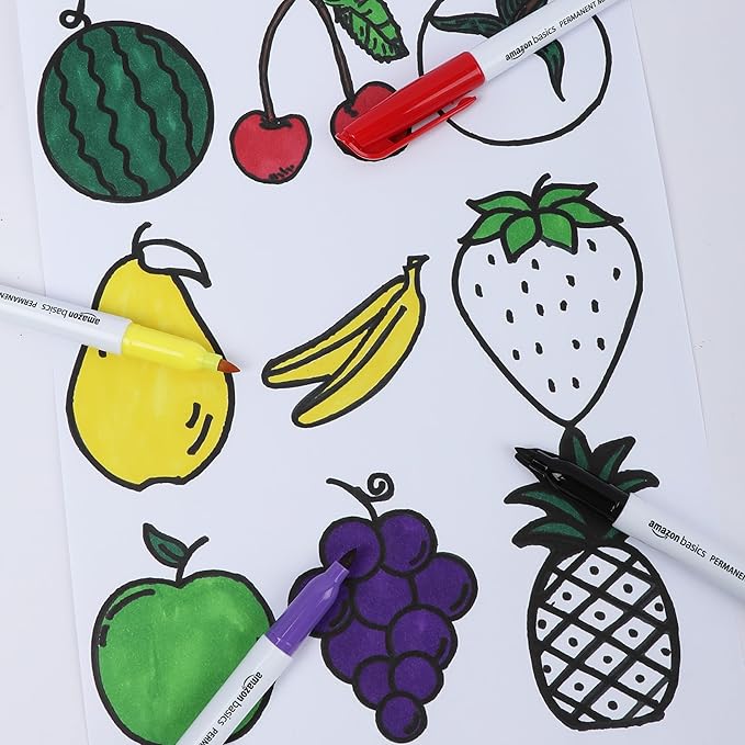 Amazon Basics Fine Tip Point Permanent Markers for Office, School, and Home Use, Assorted Colors, 24 Pack-DeskLoop Office