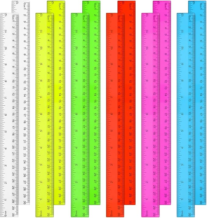 12 Pack Color Transparent Ruler Bulk 12 Inch Clear Plastic Rulers Kids Ruler with Centimeters and Inches Straight Measuring Drafting Tools for Classroom School Students Families Education-DeskLoop Office